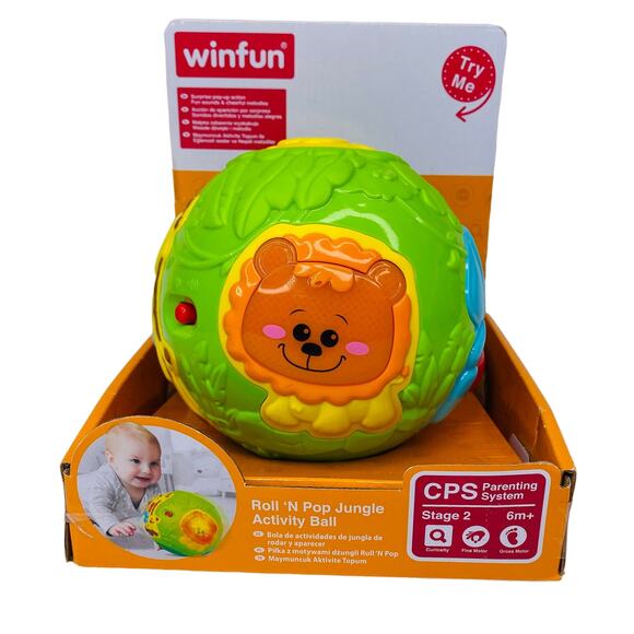 Winfun Roll 'N Pop Jungle Activity Ball 6m+ Lion Monkey Educational New - Picture 1 of 15